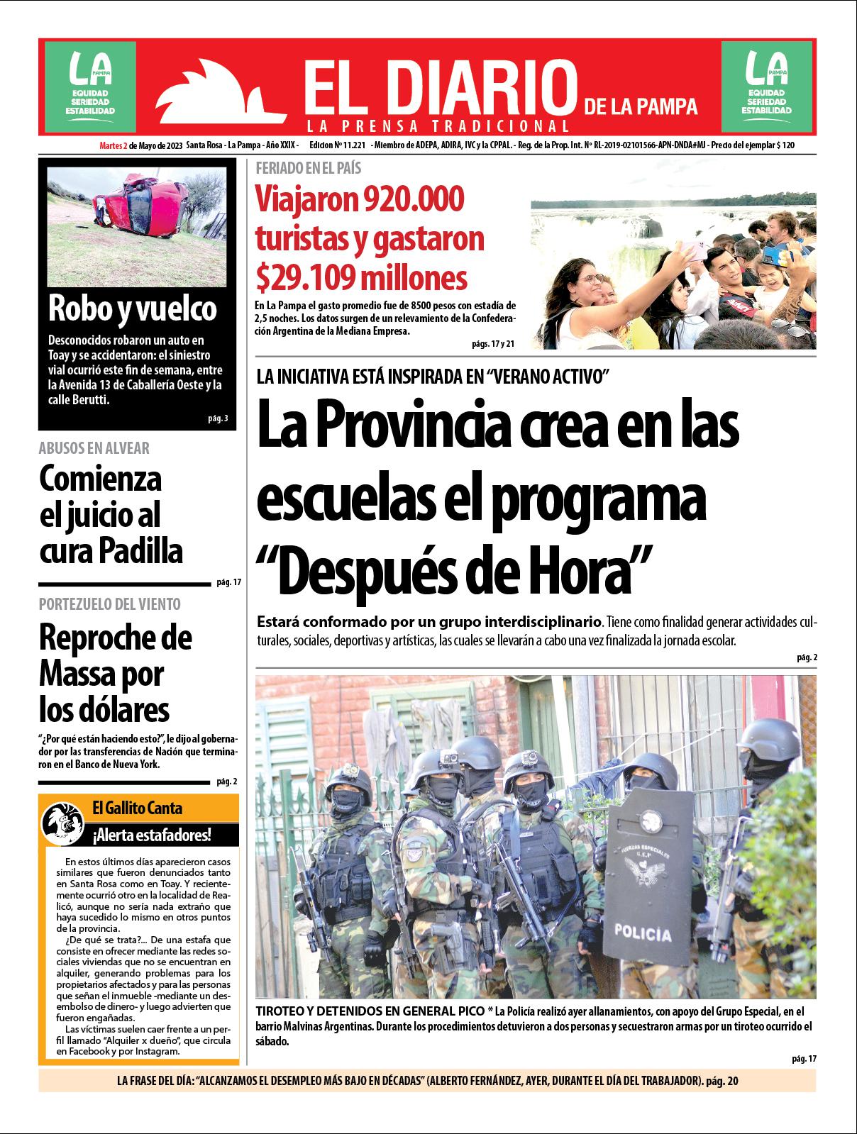 Tapa de El Diario en papel  martes 02 de mayo de 2023